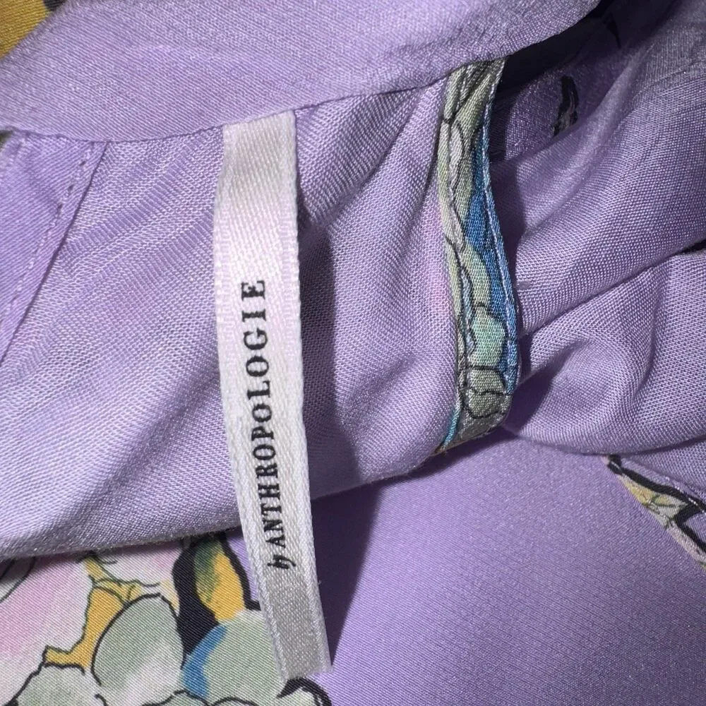 Anthropologie Purple Yellow Floral Silk Halter Asymmetrical Dress Women XL / 2XL - Picture 5 of 7